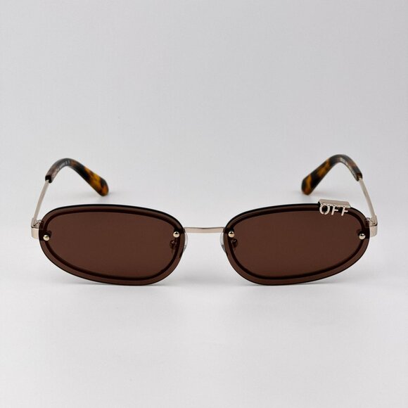 Off-White MIAMI Men Sunglasses Gold Oval Frame Brown Lenses | Model OERI13M 7664 - Picture 1 of 11
